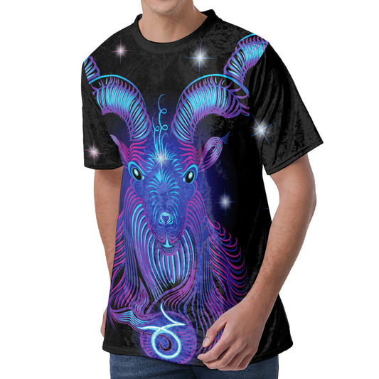 Dark Capricorn Zodiac Sign Print Men's Velvet T-Shirt