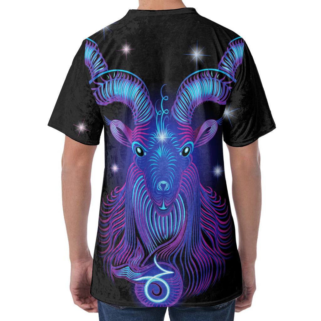 Dark Capricorn Zodiac Sign Print Men's Velvet T-Shirt