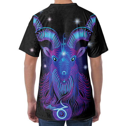 Dark Capricorn Zodiac Sign Print Men's Velvet T-Shirt