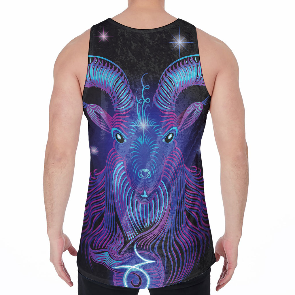 Dark Capricorn Zodiac Sign Print Men's Velvet Tank Top