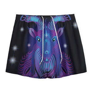 Dark Capricorn Zodiac Sign Print Mesh Shorts