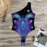 Dark Capricorn Zodiac Sign Print One Shoulder Bodysuit