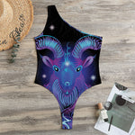 Dark Capricorn Zodiac Sign Print One Shoulder Bodysuit