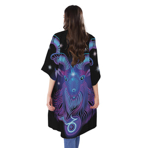 Dark Capricorn Zodiac Sign Print Open Front Beach Cover Up