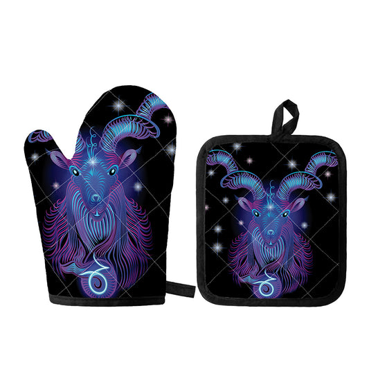 Dark Capricorn Zodiac Sign Print Oven Mitt And Pot Holder Set