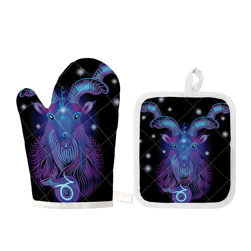 Dark Capricorn Zodiac Sign Print Oven Mitt And Pot Holder Set