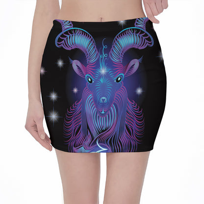 Dark Capricorn Zodiac Sign Print Pencil Mini Skirt