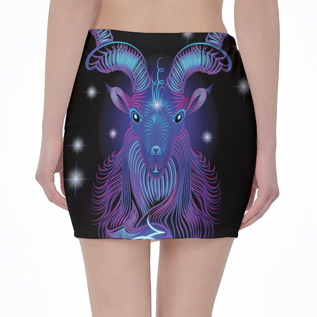 Dark Capricorn Zodiac Sign Print Pencil Mini Skirt