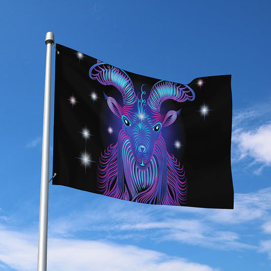 Dark Capricorn Zodiac Sign Print Polyester Flag