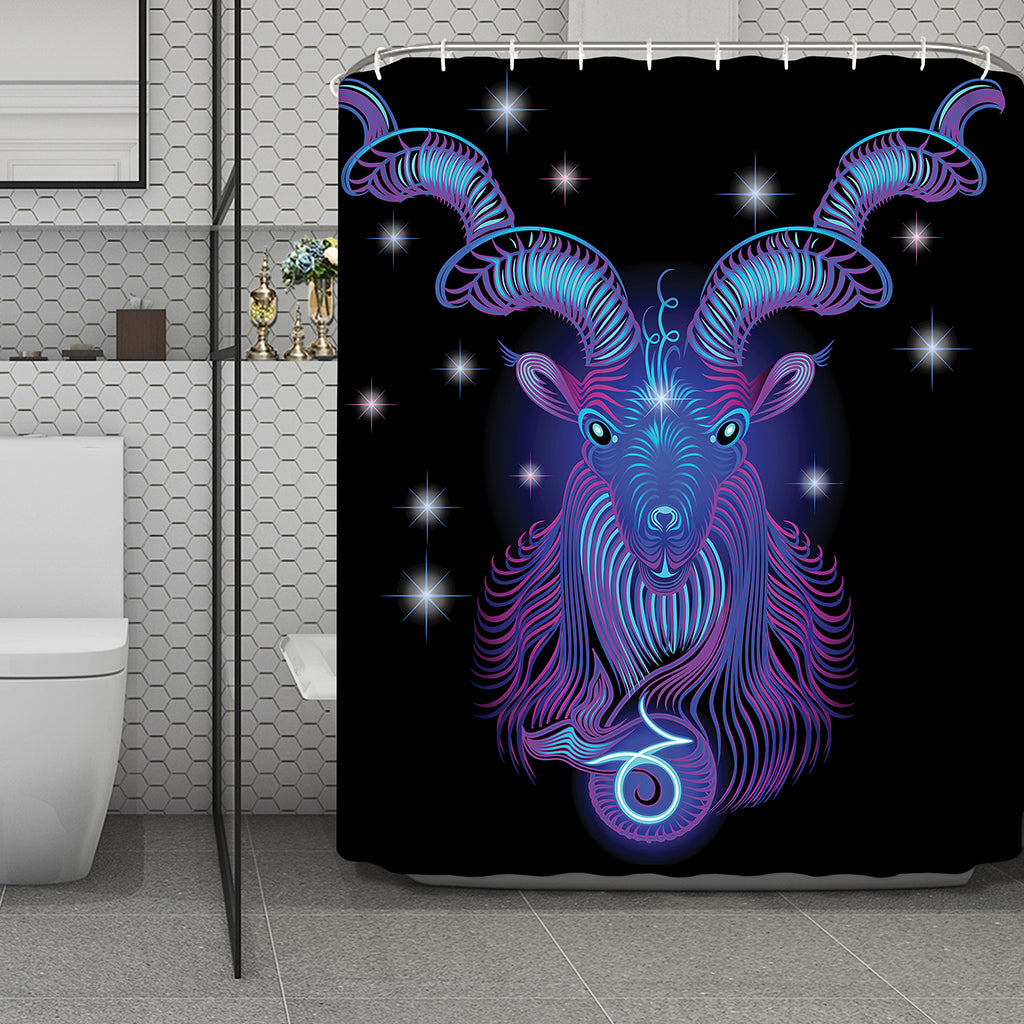 Dark Capricorn Zodiac Sign Print Polyester Shower Curtain