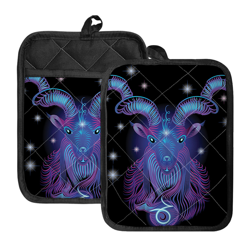 Dark Capricorn Zodiac Sign Print Pot Holders With Pocket
