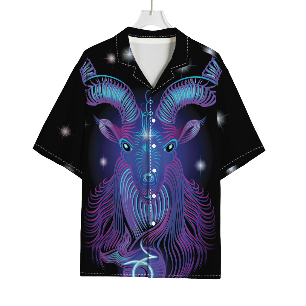 Dark Capricorn Zodiac Sign Print Rayon Hawaiian Shirt