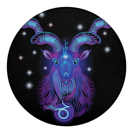 Dark Capricorn Zodiac Sign Print Round Blanket
