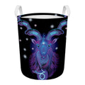 Dark Capricorn Zodiac Sign Print Round Laundry Basket