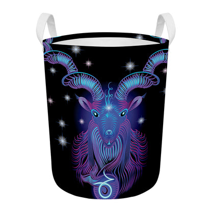 Dark Capricorn Zodiac Sign Print Round Laundry Basket