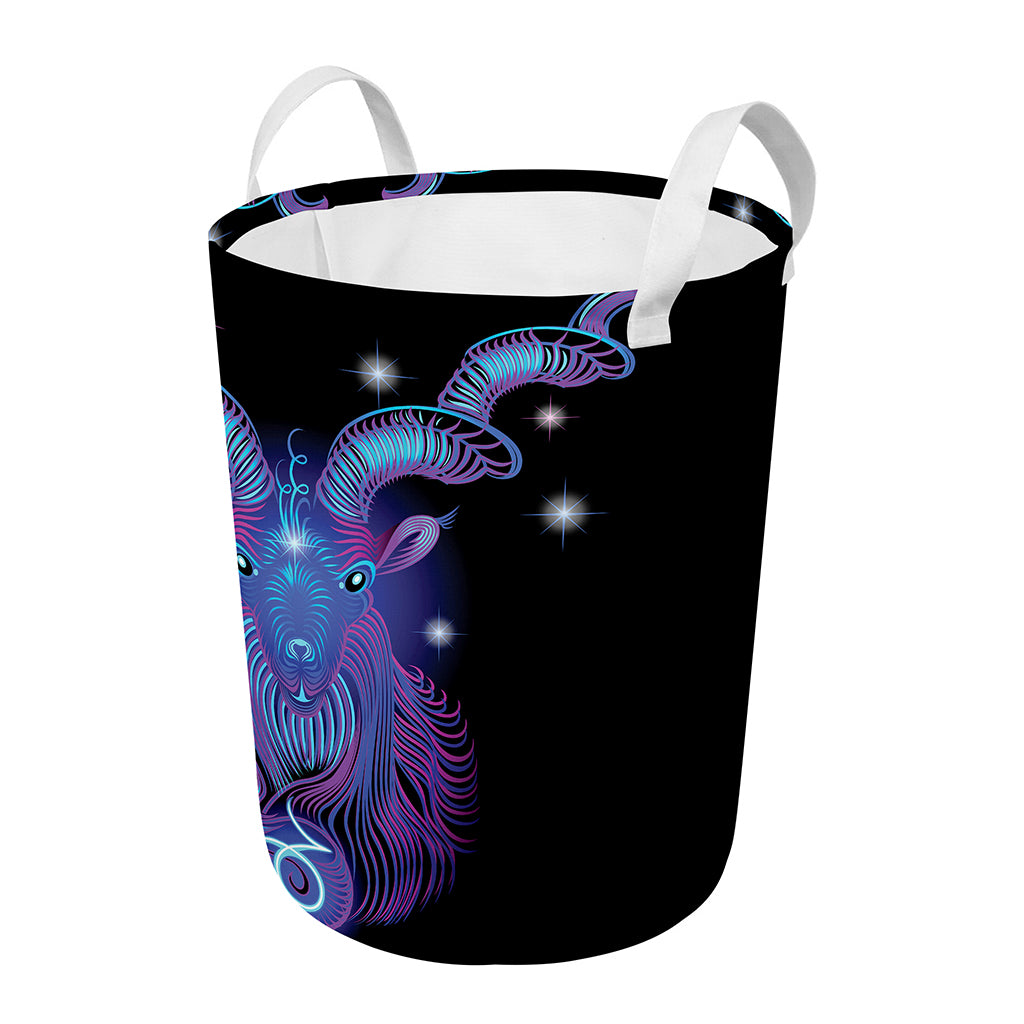 Dark Capricorn Zodiac Sign Print Round Laundry Basket