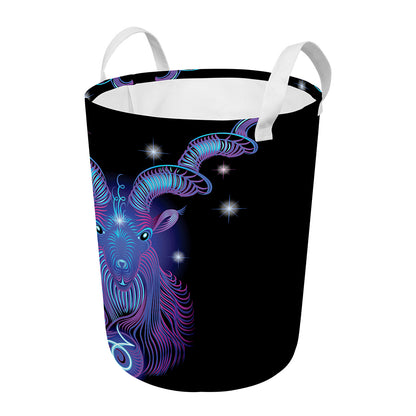 Dark Capricorn Zodiac Sign Print Round Laundry Basket