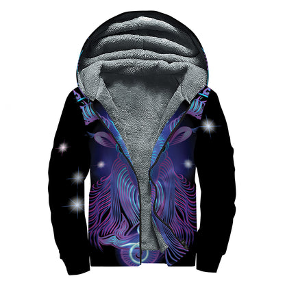 Dark Capricorn Zodiac Sign Print Sherpa Lined Zip Up Hoodie
