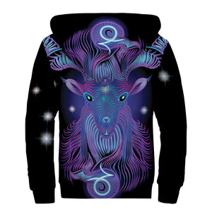 Dark Capricorn Zodiac Sign Print Sherpa Lined Zip Up Hoodie