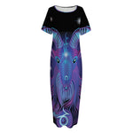 Dark Capricorn Zodiac Sign Print Short Sleeve Long Nightdress