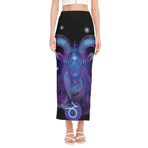 Dark Capricorn Zodiac Sign Print Side Slit Maxi Skirt