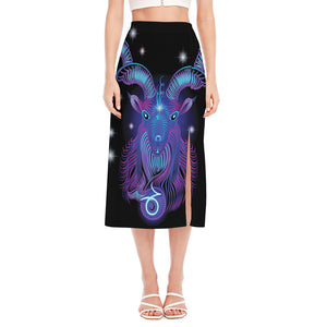 Dark Capricorn Zodiac Sign Print Side Slit Midi Skirt