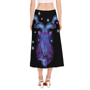 Dark Capricorn Zodiac Sign Print Side Slit Midi Skirt