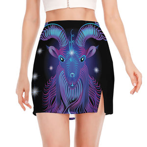 Dark Capricorn Zodiac Sign Print Side Slit Mini Skirt