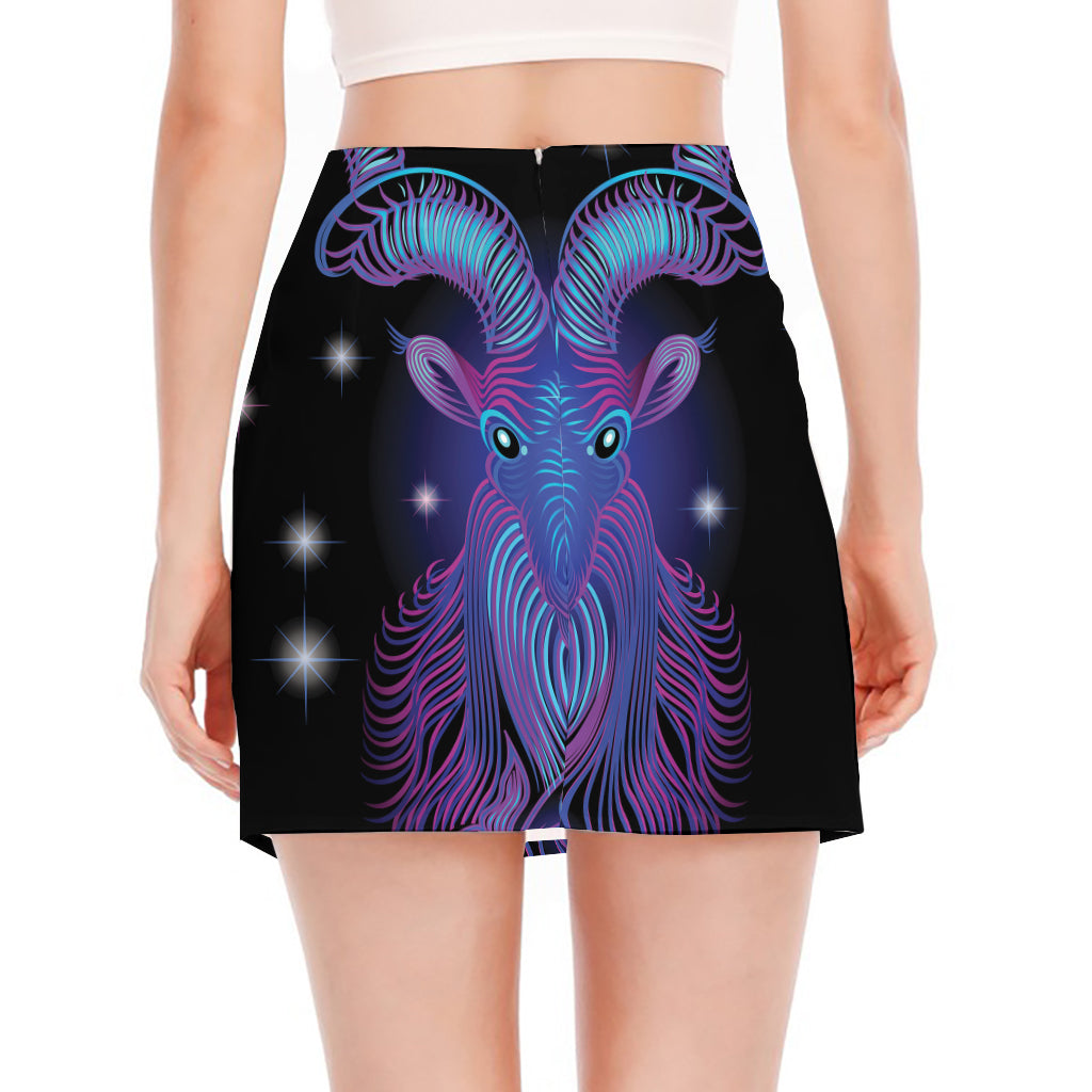 Dark Capricorn Zodiac Sign Print Side Slit Mini Skirt