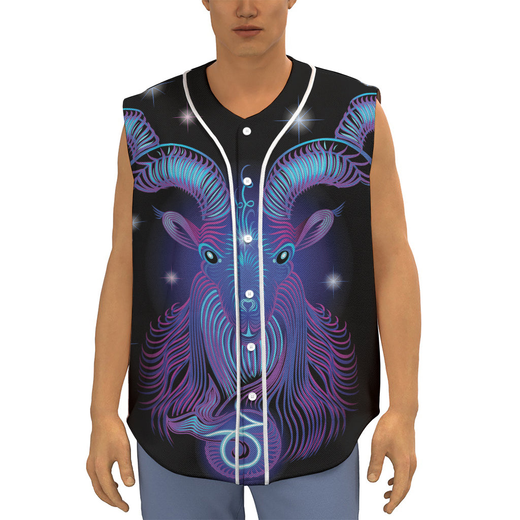 Dark Capricorn Zodiac Sign Print Sleeveless Baseball Jersey