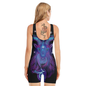 Dark Capricorn Zodiac Sign Print Sleeveless One Piece Swimsuit