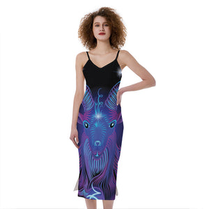 Dark Capricorn Zodiac Sign Print Slim Fit Midi Cami Dress