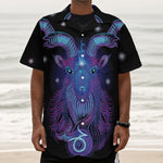 Dark Capricorn Zodiac Sign Print Textured Short Sleeve Shirt