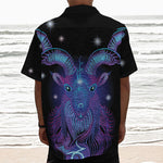 Dark Capricorn Zodiac Sign Print Textured Short Sleeve Shirt