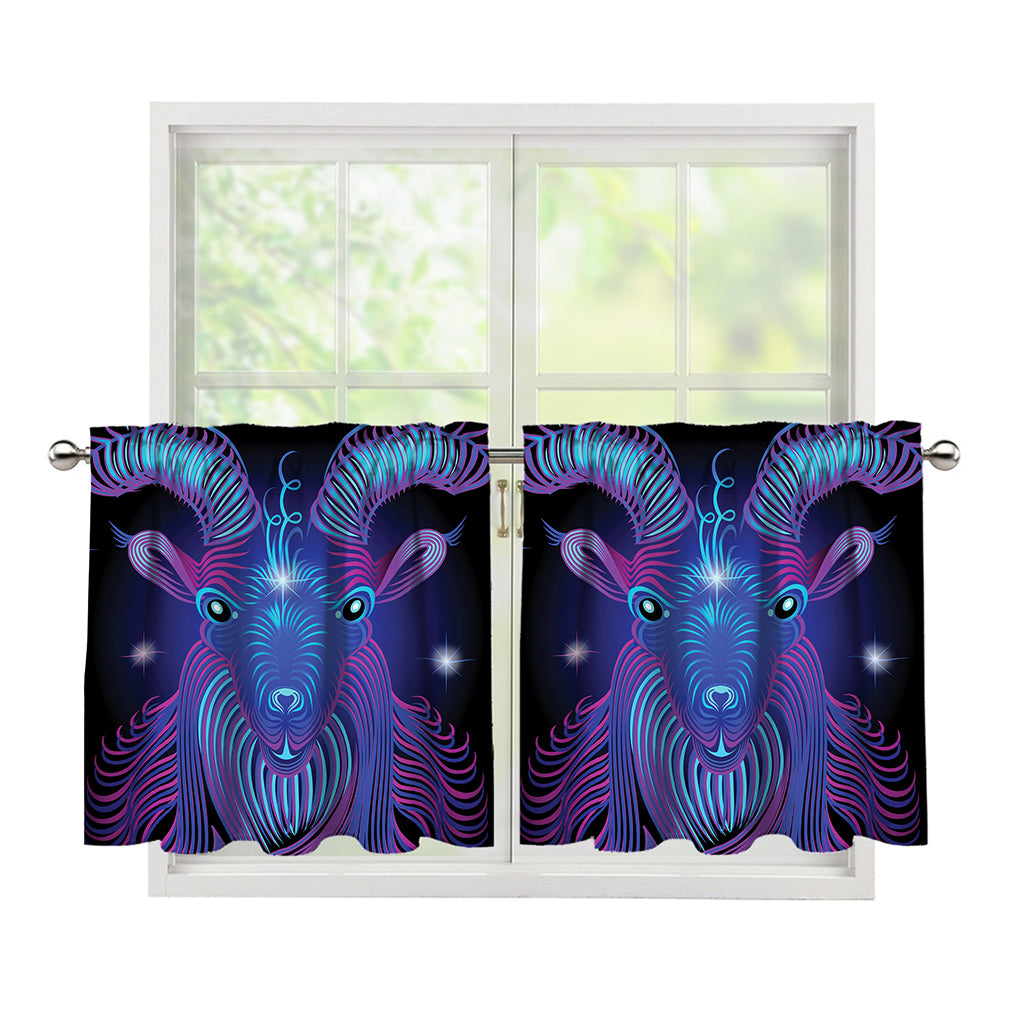 Dark Capricorn Zodiac Sign Print Tier Curtains
