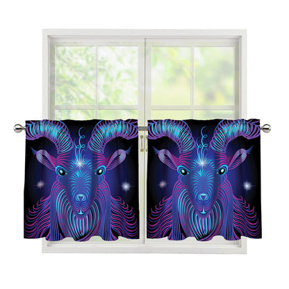 Dark Capricorn Zodiac Sign Print Tier Curtains