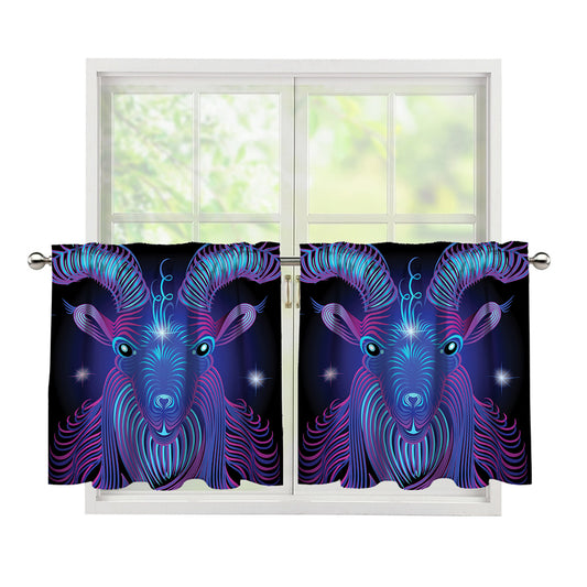 Dark Capricorn Zodiac Sign Print Tier Curtains