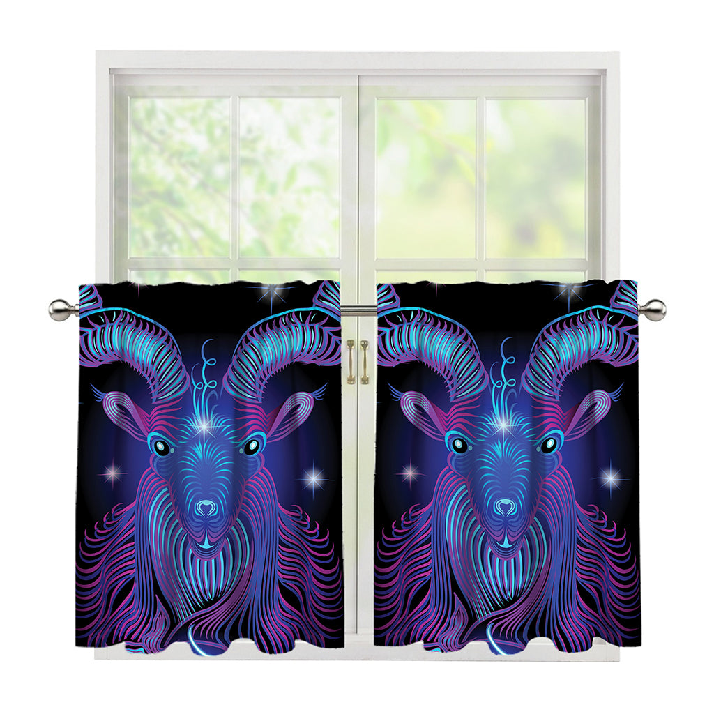 Dark Capricorn Zodiac Sign Print Tier Curtains