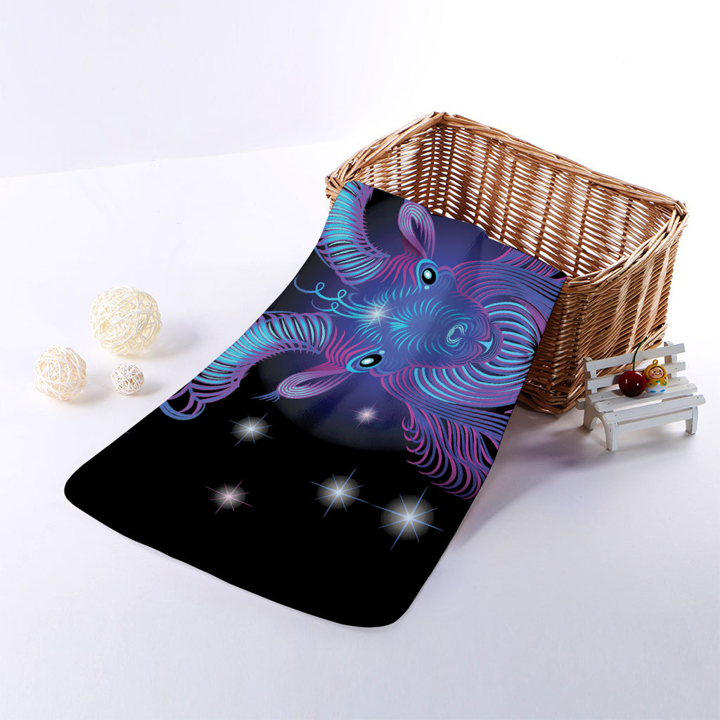 Dark Capricorn Zodiac Sign Print Towel