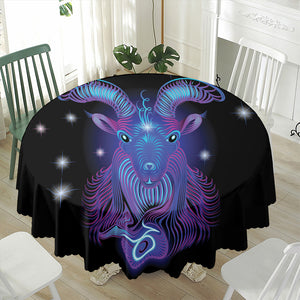 Dark Capricorn Zodiac Sign Print Waterproof Round Tablecloth