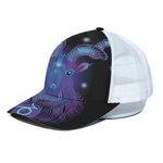 Dark Capricorn Zodiac Sign Print White Mesh Trucker Cap