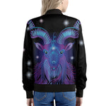 Dark Capricorn Zodiac Sign Print Women's Bomber Jacket