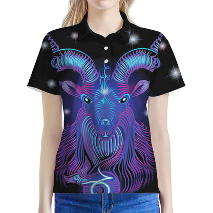 Dark Capricorn Zodiac Sign Print Women's Polo Shirt
