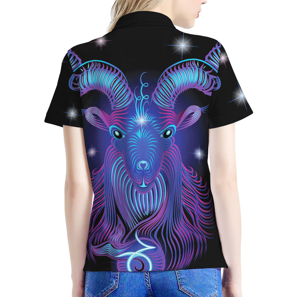 Dark Capricorn Zodiac Sign Print Women's Polo Shirt