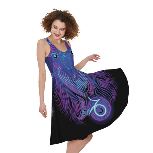 Dark Capricorn Zodiac Sign Print Women's Sleeveless Dress