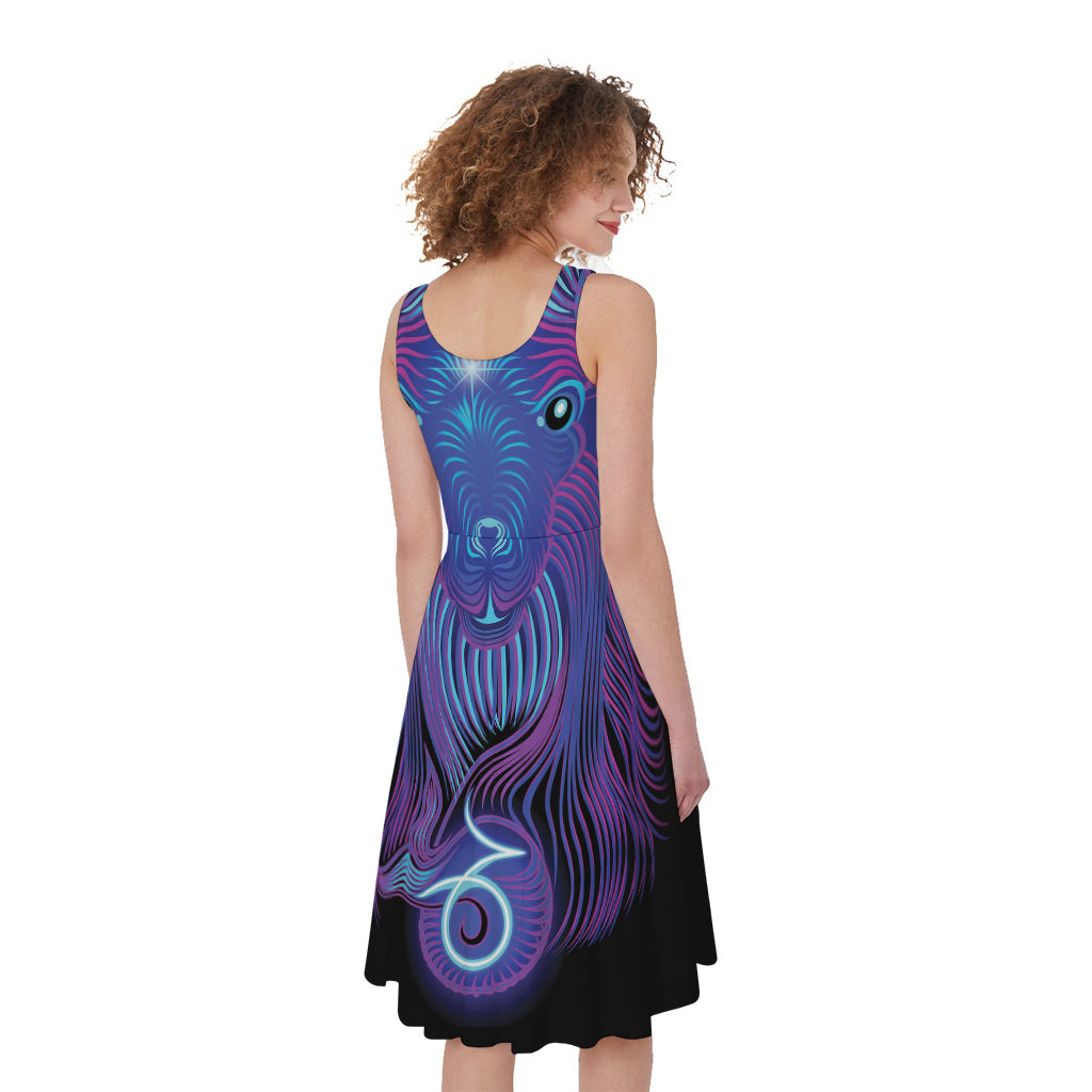 Dark Capricorn Zodiac Sign Print Women's Sleeveless Dress