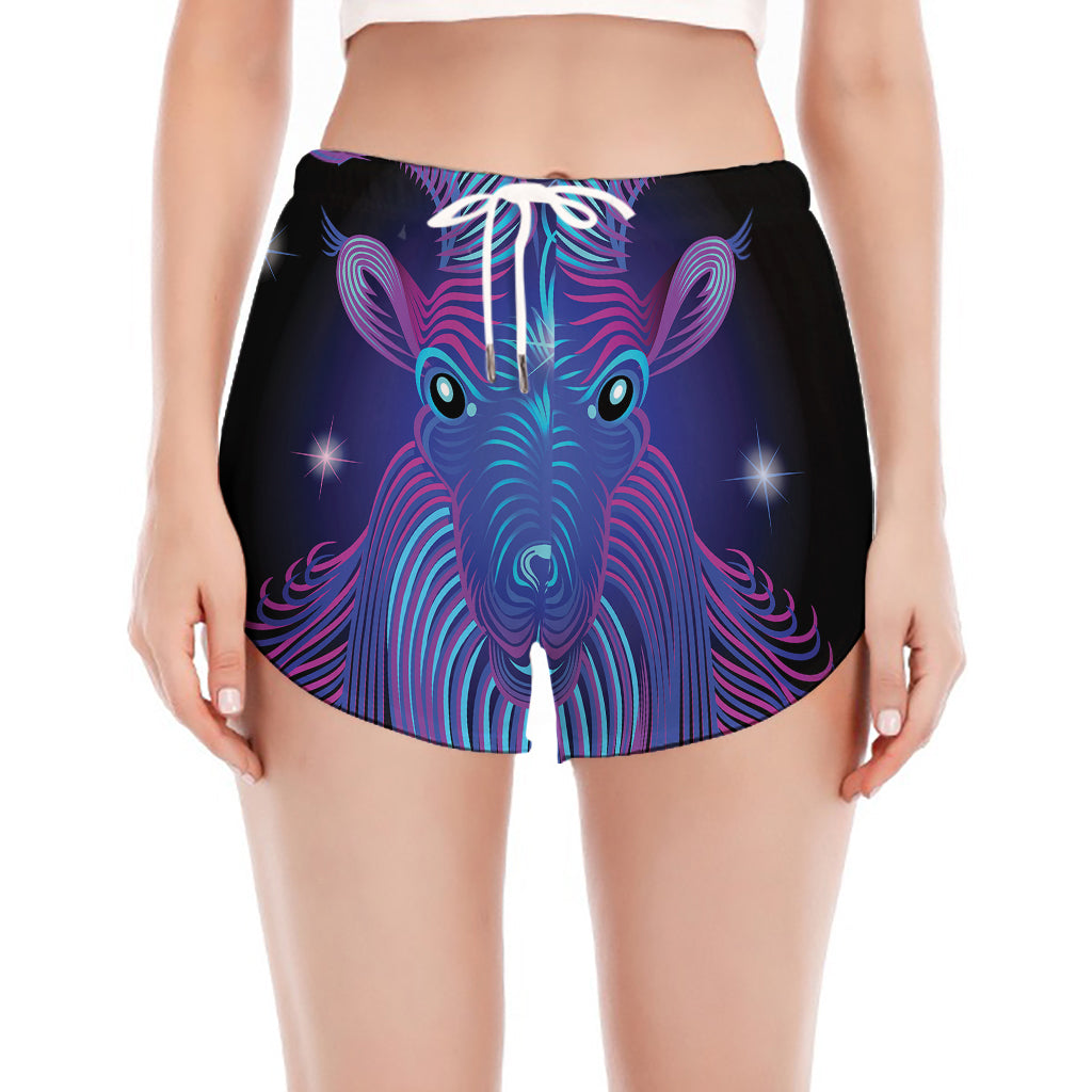 Dark Capricorn Zodiac Sign Print Women's Split Running Shorts