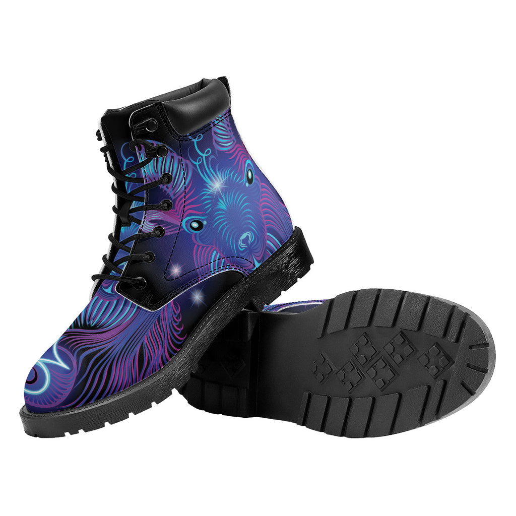 Dark Capricorn Zodiac Sign Print Work Boots