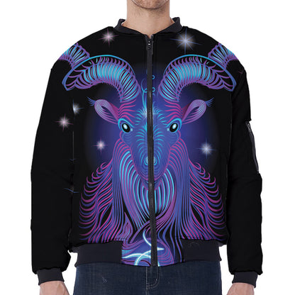 Dark Capricorn Zodiac Sign Print Zip Sleeve Bomber Jacket