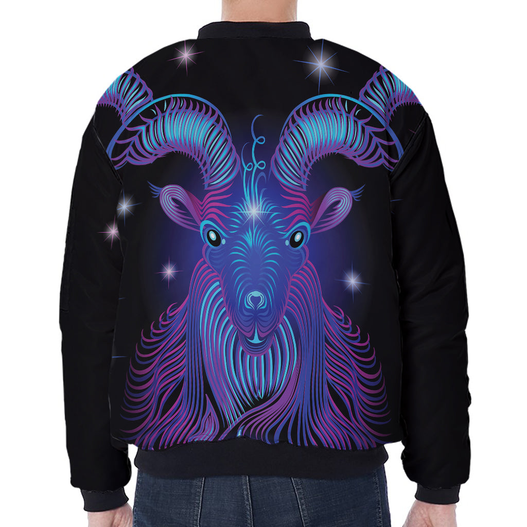 Dark Capricorn Zodiac Sign Print Zip Sleeve Bomber Jacket